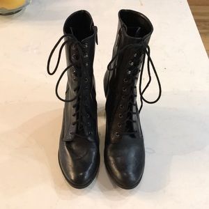 Schutz black lace up booties size 10